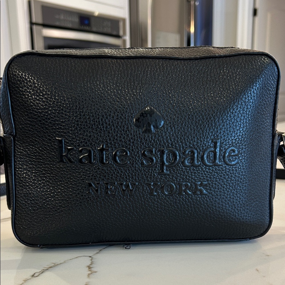 Kate Spade Black Leather Designer Sienne Logo Camera Crossbody Bag